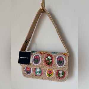 Viral beaded Floral Tan shoulder Bag